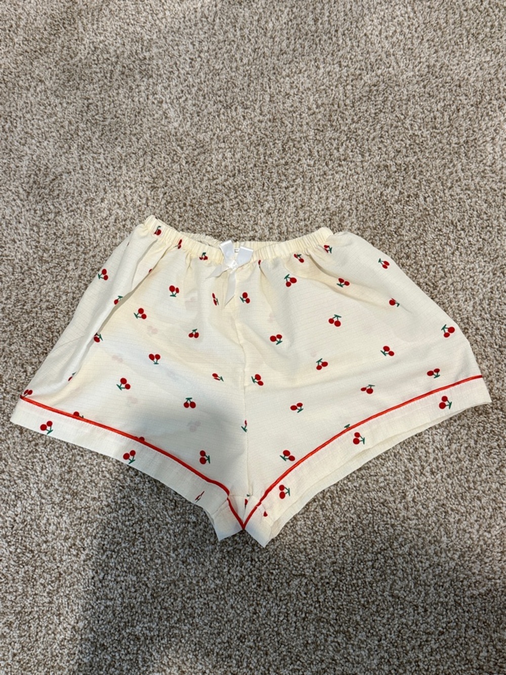 Cream Cherry Print Lounge Shorts